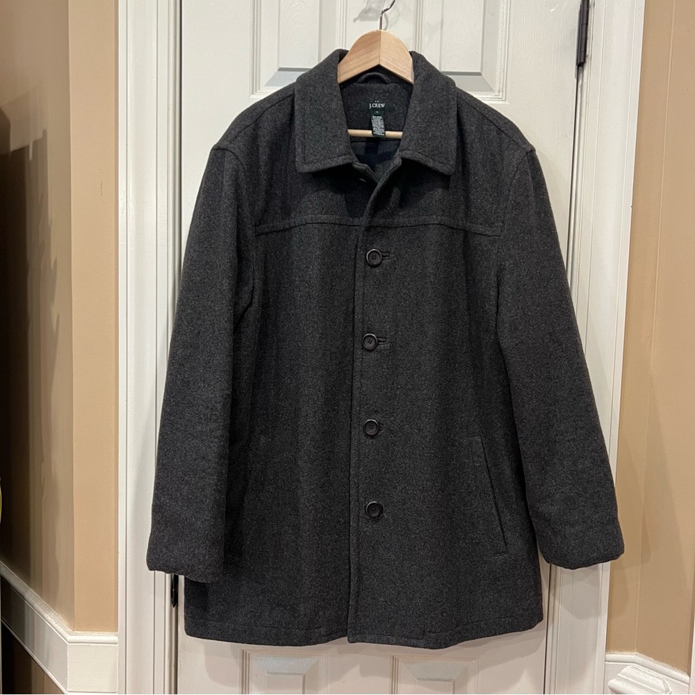 JCrew J. Crew Men’s Wool Button Front Jacket Outer Shell Pea Coat Gray Grey L